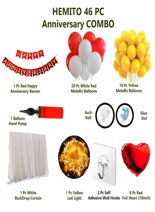Hemito 46 Pc Tent Romantic Decoration Set Red White Yellow Balloons Led Light And Back Drop White Curtains Red Foil Heart | Bedroom Decoration Items| Romantic Party Decorations,46 Pcs - Image 2